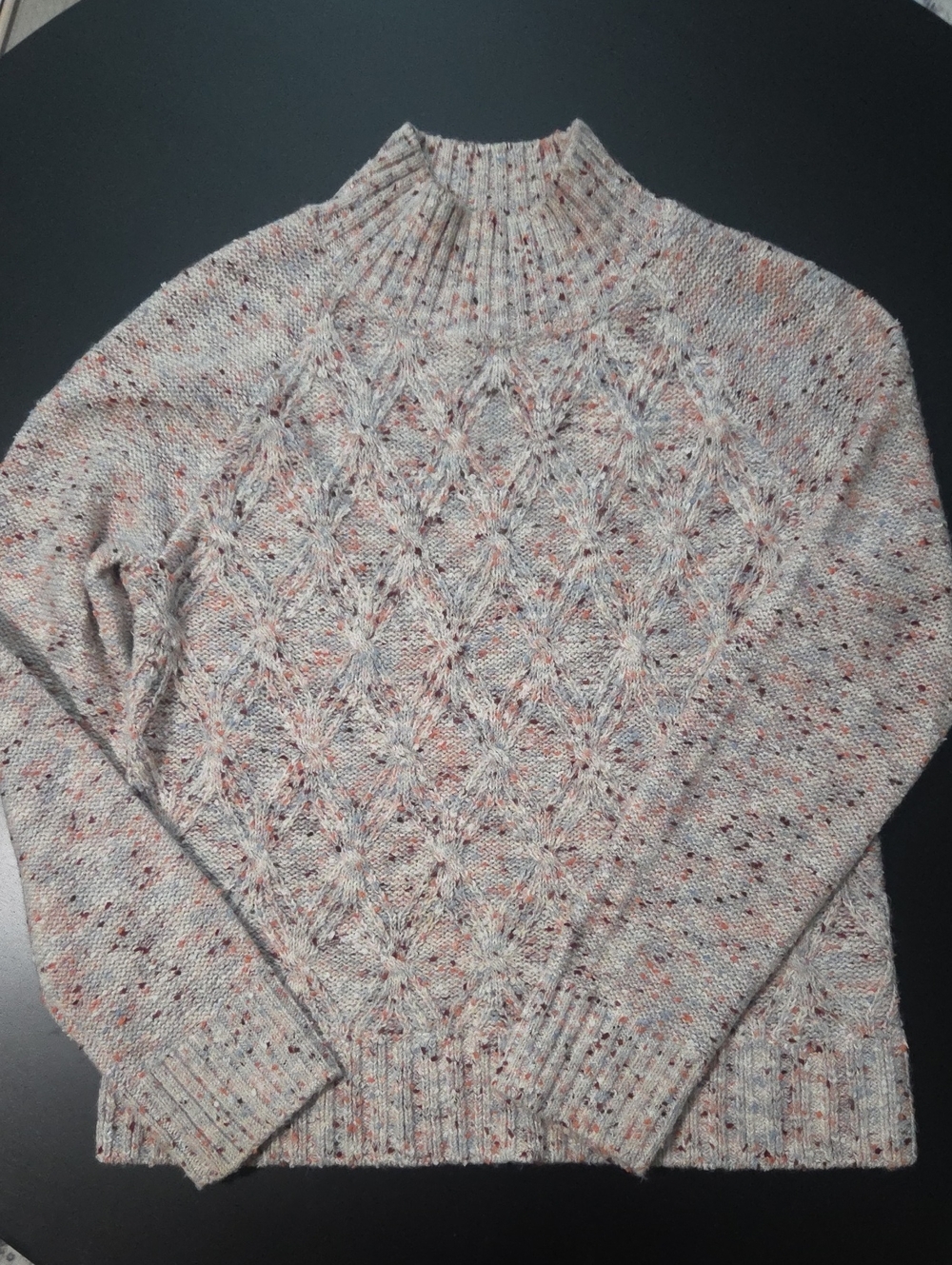 LOFT Speckled Cream Mock Neck Sweater with Pink Flecks